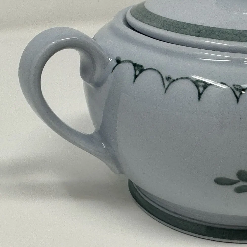 Arabia Finland Green Thistle Sugar Bowl and Lid Handpainted Vintage